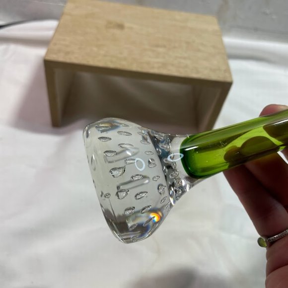 Golden Crown E&R Sweden Green Clear Art Glass Tulip Shape Bud Vase with Label - Picture 9 of 11